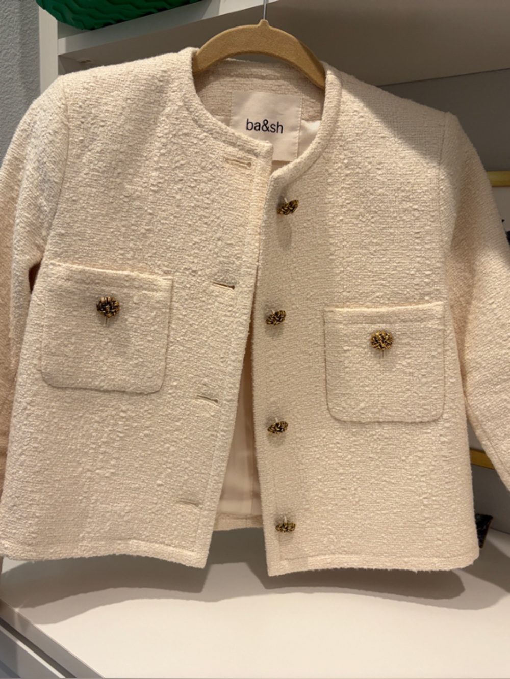 ba&sh Ivory Bouclé Buttoned Jacket